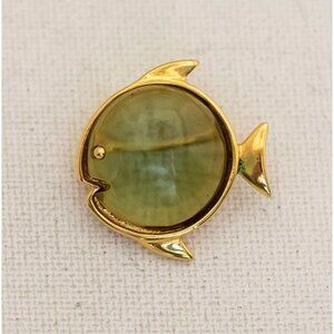 Vintage Minimalist Round Fish Gold Tone Brooch - U21